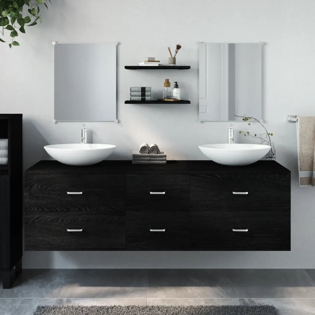 Set Mobili da Bagno | Armadio da bagno 5 pz Nero in Legno Multistrato