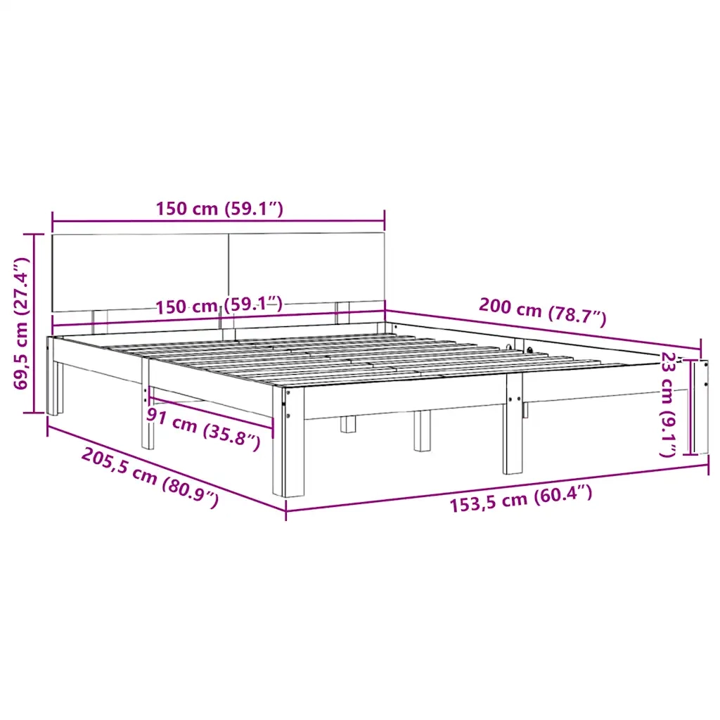 Giroletto-Struttura Letto Bianco in Legno Massello 150x200 cm King Size 981694