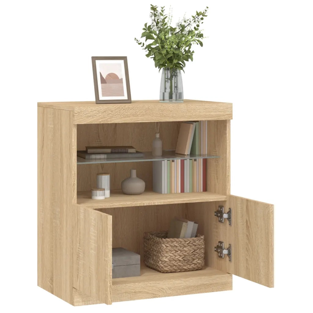 Credenza con Luci LED-Buffet-Armadio da cucina Rovere Sonoma 60x37x67 cm