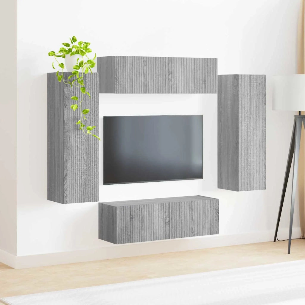 Set di Mobiletto da TV a Parete 4 pcs Grigio Sonoma 3408931