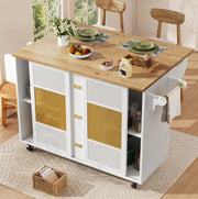 Isola da cucina mobile con piano ribaltabile, 146,85x70x90 cm, bianca, MDF e metallo