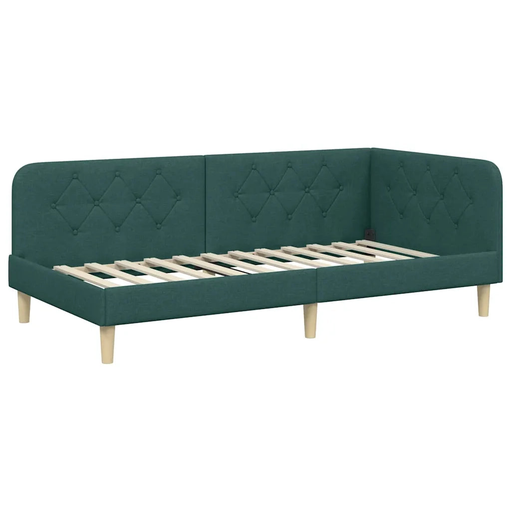 Cornice del letto ad angolo Verde Scuro 100 x 200 cm Tessuto