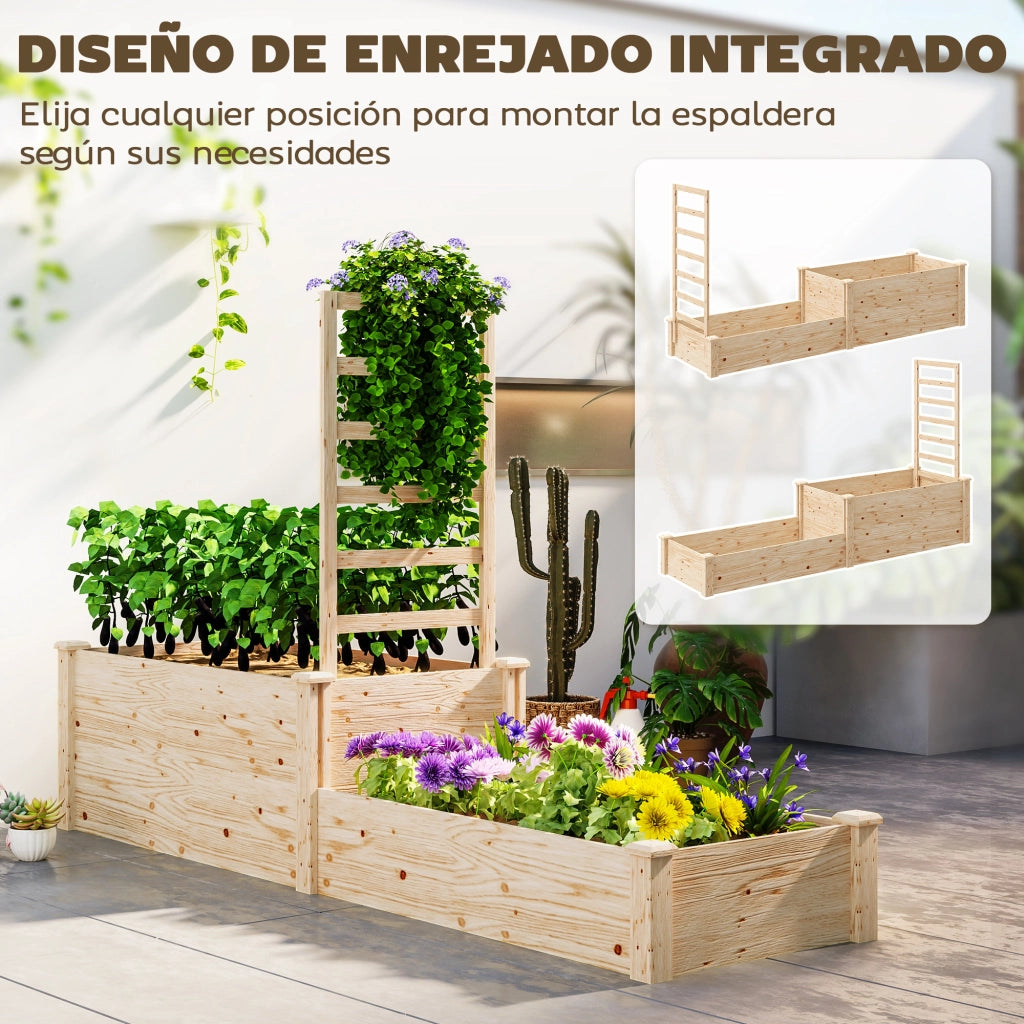 Fioriera rialzata con graticcio in legno per piante rampicanti e 2 cassette di coltivazione ¨C Xylo ¨C 222x63x132 cm naturale