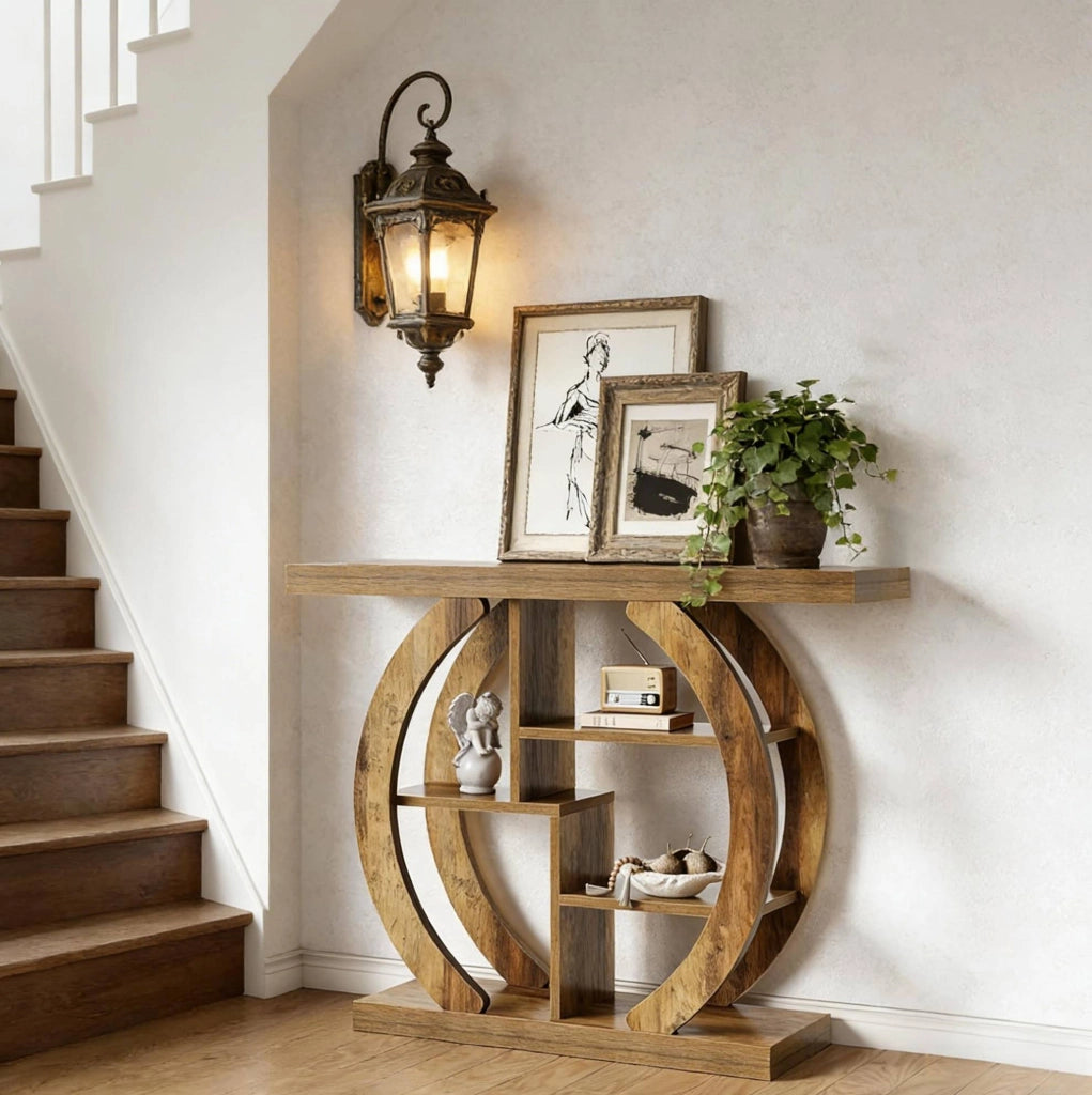 Tavolo consolle con 4 ripiani; 108 cm; in legno marrone