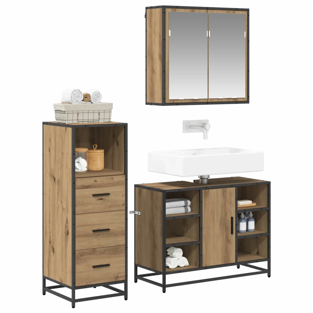 Set di mobili per il bagno con porta 3 pcs Rovere artigianale 3402525