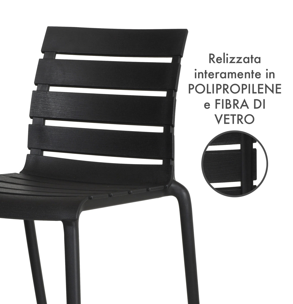 Set 4 Sedie In Polipropilene e Fibra Di Vetro Sedia Cucina Trattamento Uv Antiscolorimento Giardino Interno Esterno Moderne Robuste Resistenti Seduta Terrazzo Soggiorno Bar Ristorante Impilabili Nina-Nero