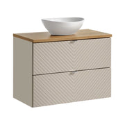 Insieme AOKI: mobile sotto lavabo con cassetti 80cm + piano lavabo in rovere + lavabo rotondo bianco da appoggio