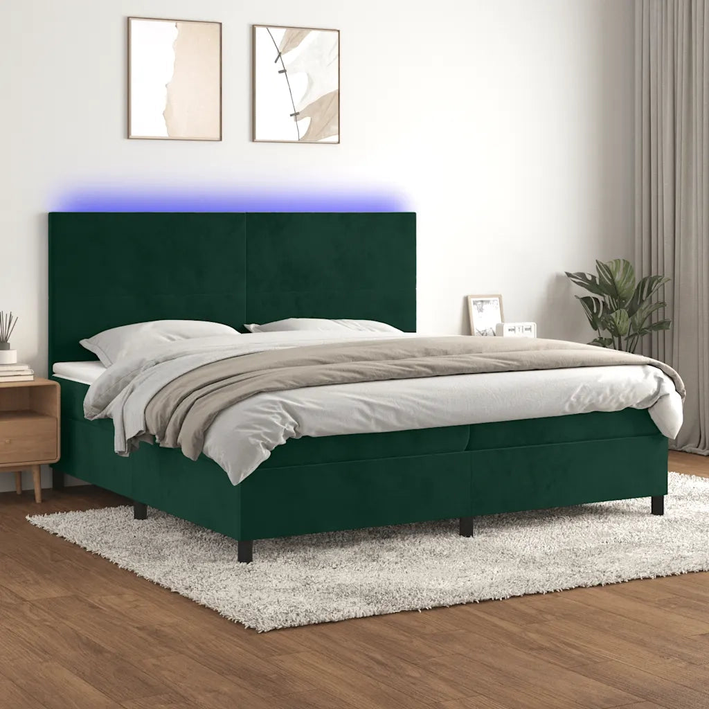 Letto a Molle con Materasso e LED Verde Scuro 200x200cm Velluto cod mxl 63176