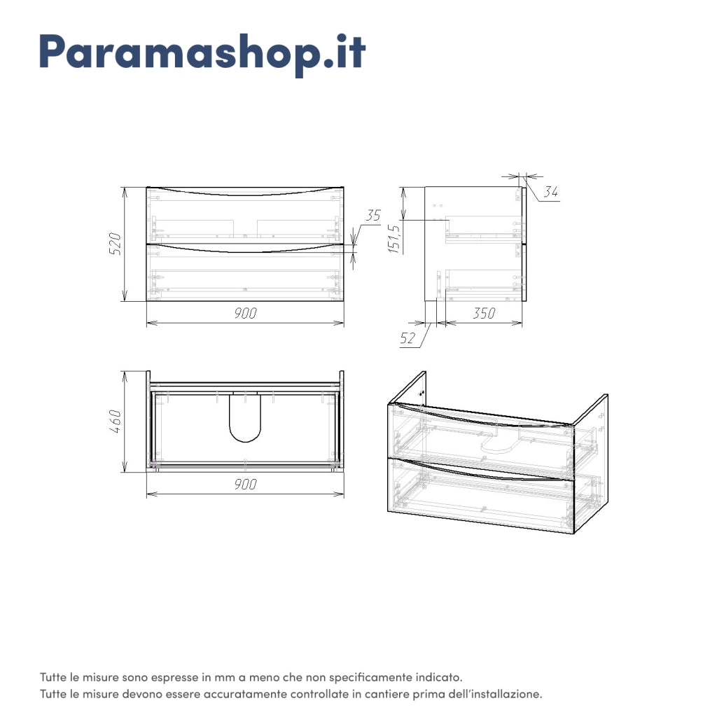 Mobile da bagno sospeso 90cm rovere chiaro con lavabo e specchio | Aspen