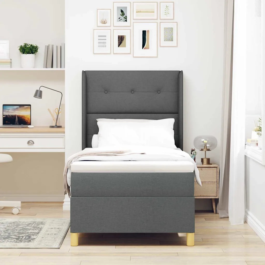 Letto a molle con materasso Grigio scuro 90 x 200 cm Tessuto 3341813
