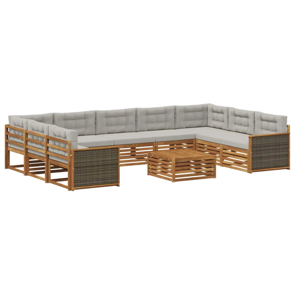 Set di divani da esterno 10 pz Naturale e Grigio Chiaro 3383859