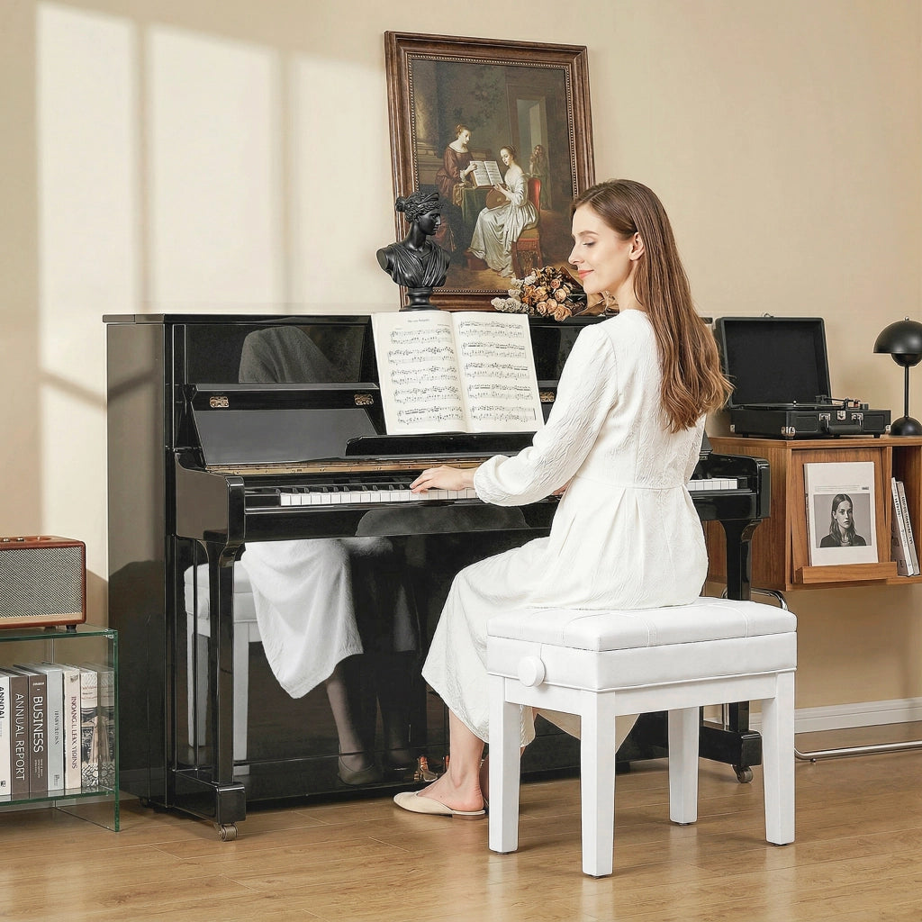 Sgabello da piano con seduta regolabile in legno ¨C Zephmum ¨C Bianco