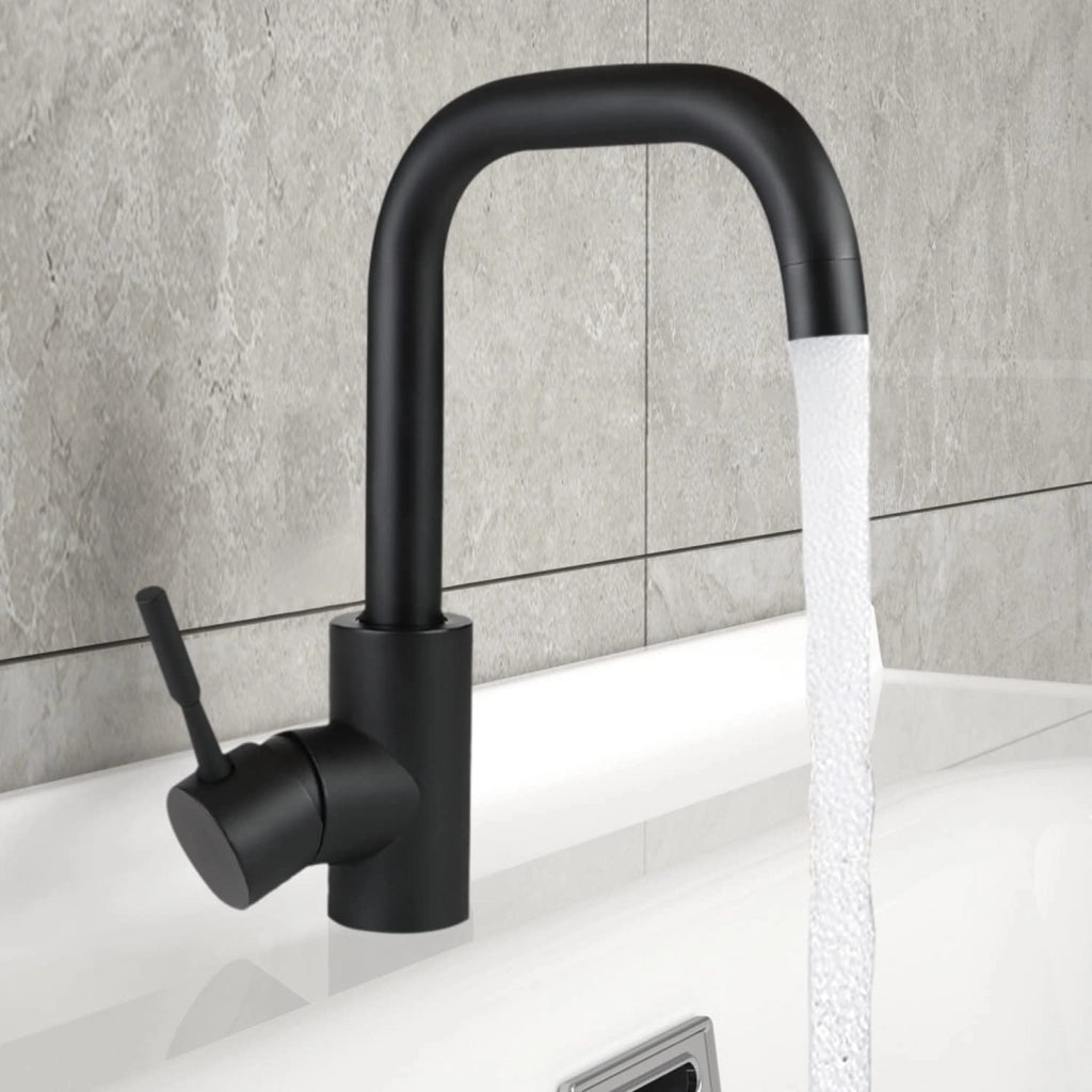 ZMH Rubinetto Lavabo Acciaio Inossidabile Nero Miscelatore Monocomando Alta Pressione Acqua Calda Fredda Per Bagno