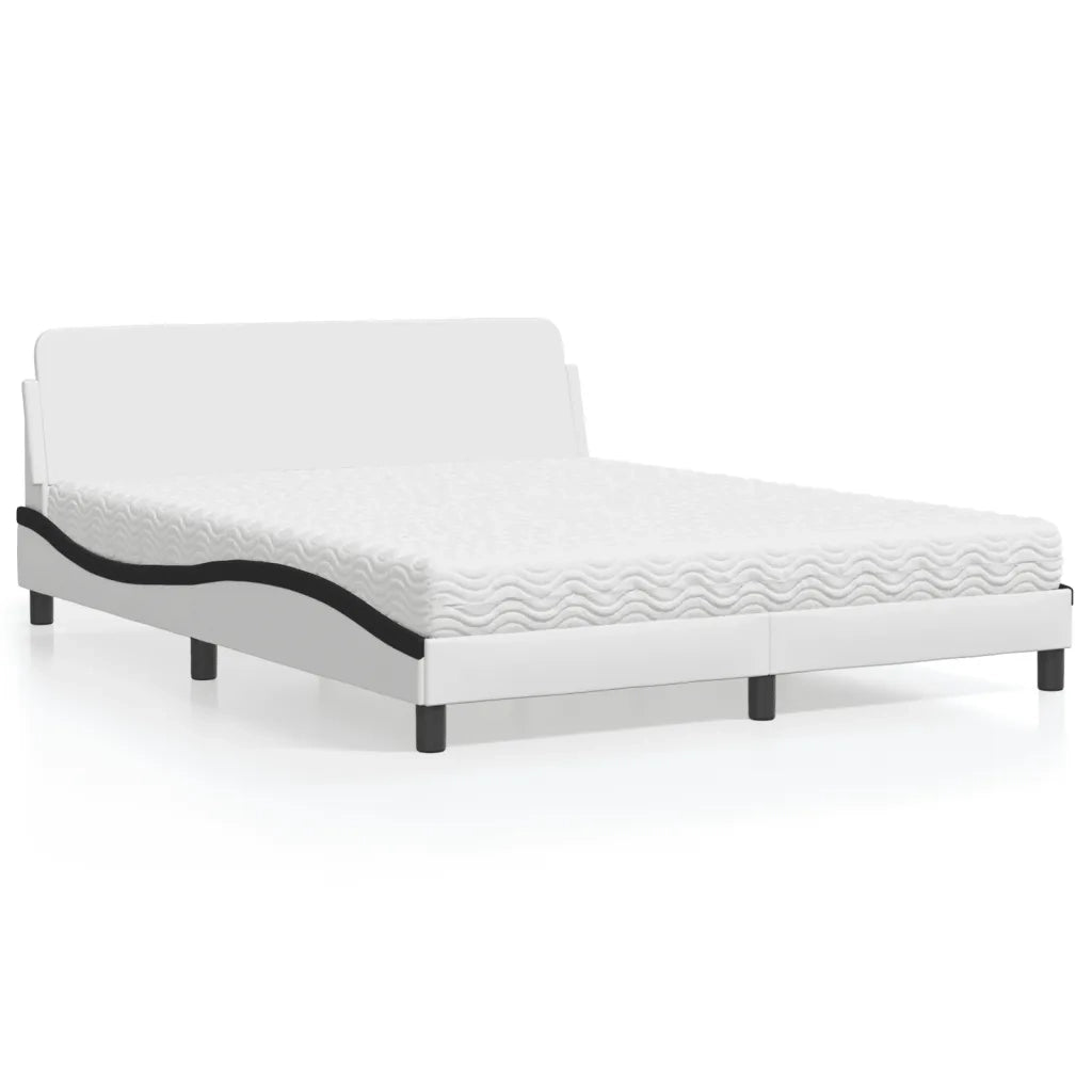 Letto con Materasso Dover Bianco e Nero 160x200cm Similpelle