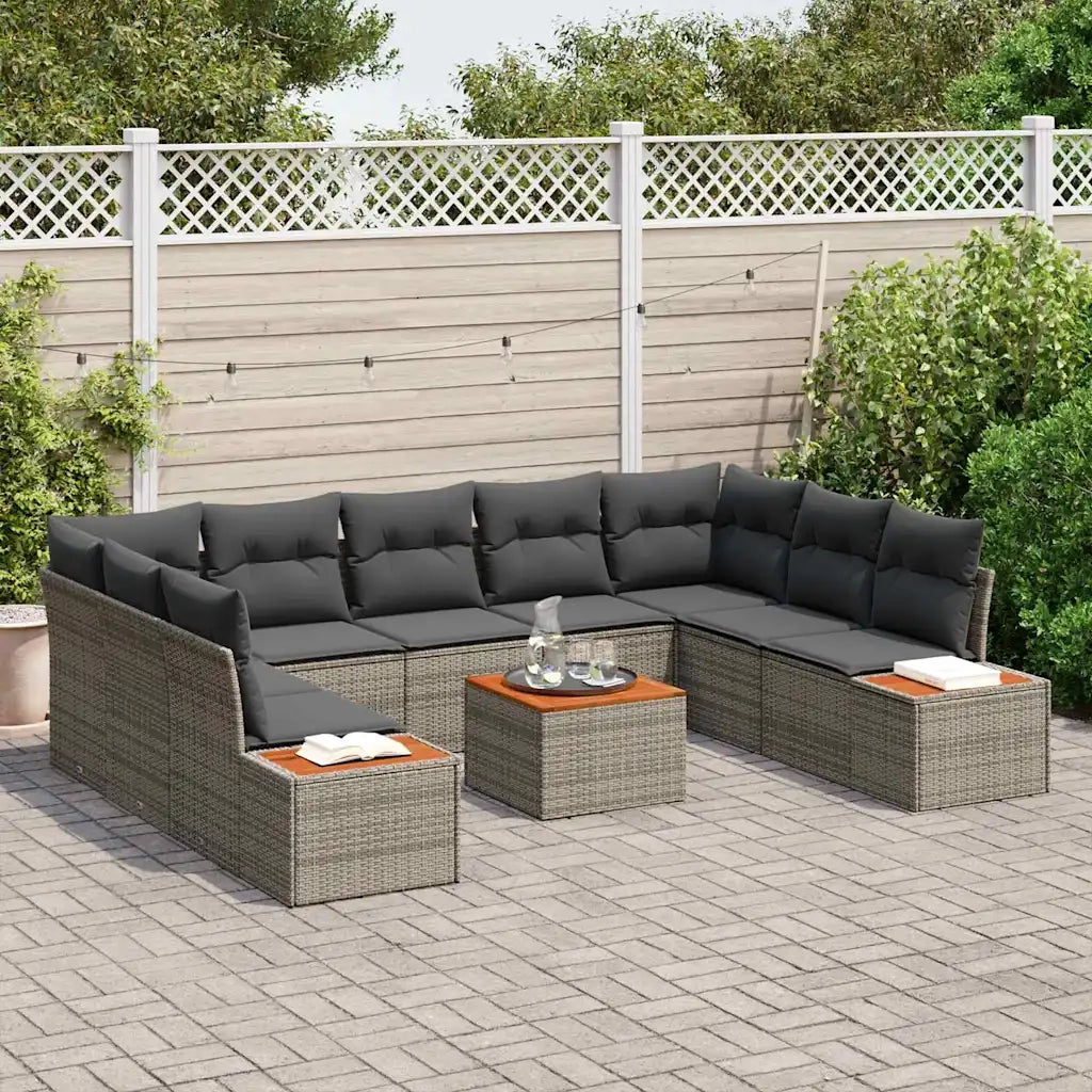 Set Divano da Giardino con cuscino 10 pcs Grigio Poly Rattan 3348170