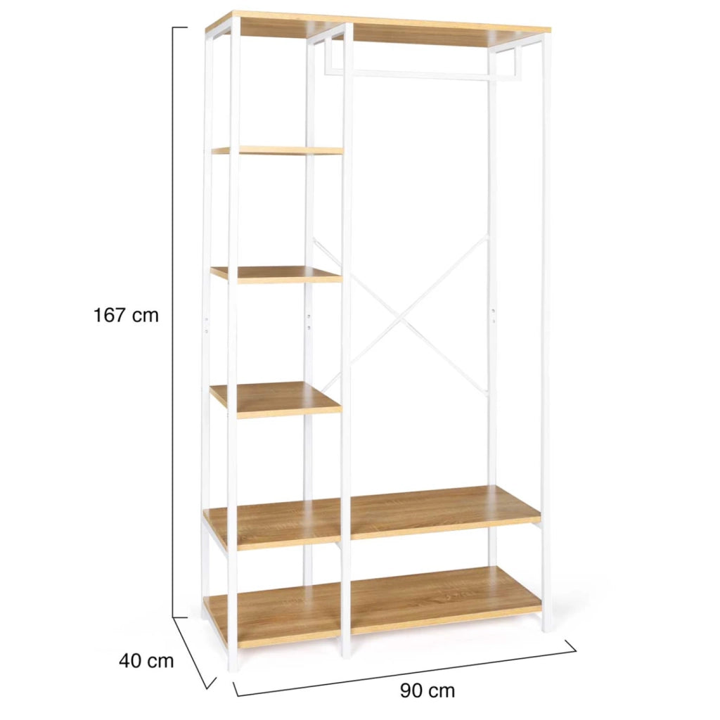 IDMarket - Armadio con ripiani L. 90 cm DETROIT design industriale legno e metallo bianco