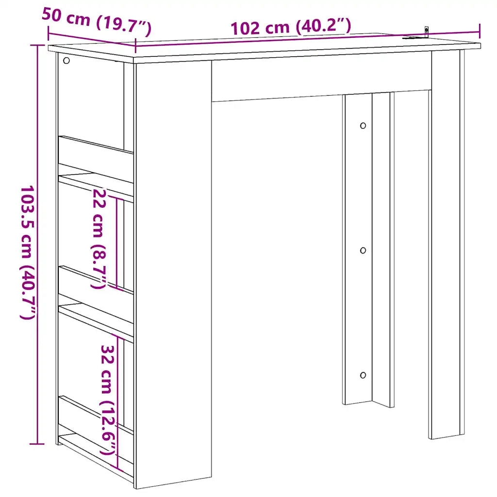 Tavolo da Bar con Ripiano Legno Antico 102x50x103,5 cm