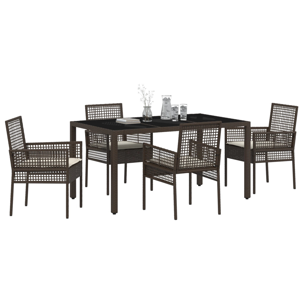 Set da Pranzo da Giardino a 5 Pezzi con Cuscini Rattan Polietilene Marrone