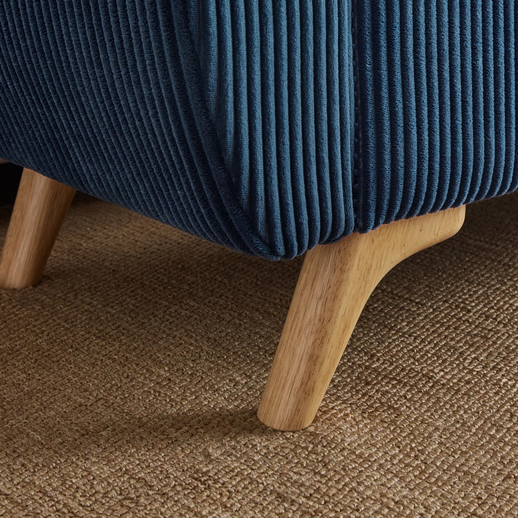 Banc a contenitore pieghevole con vano portaoggetti e gambe in legno, in velluto a coste blu per camera e soggiorno