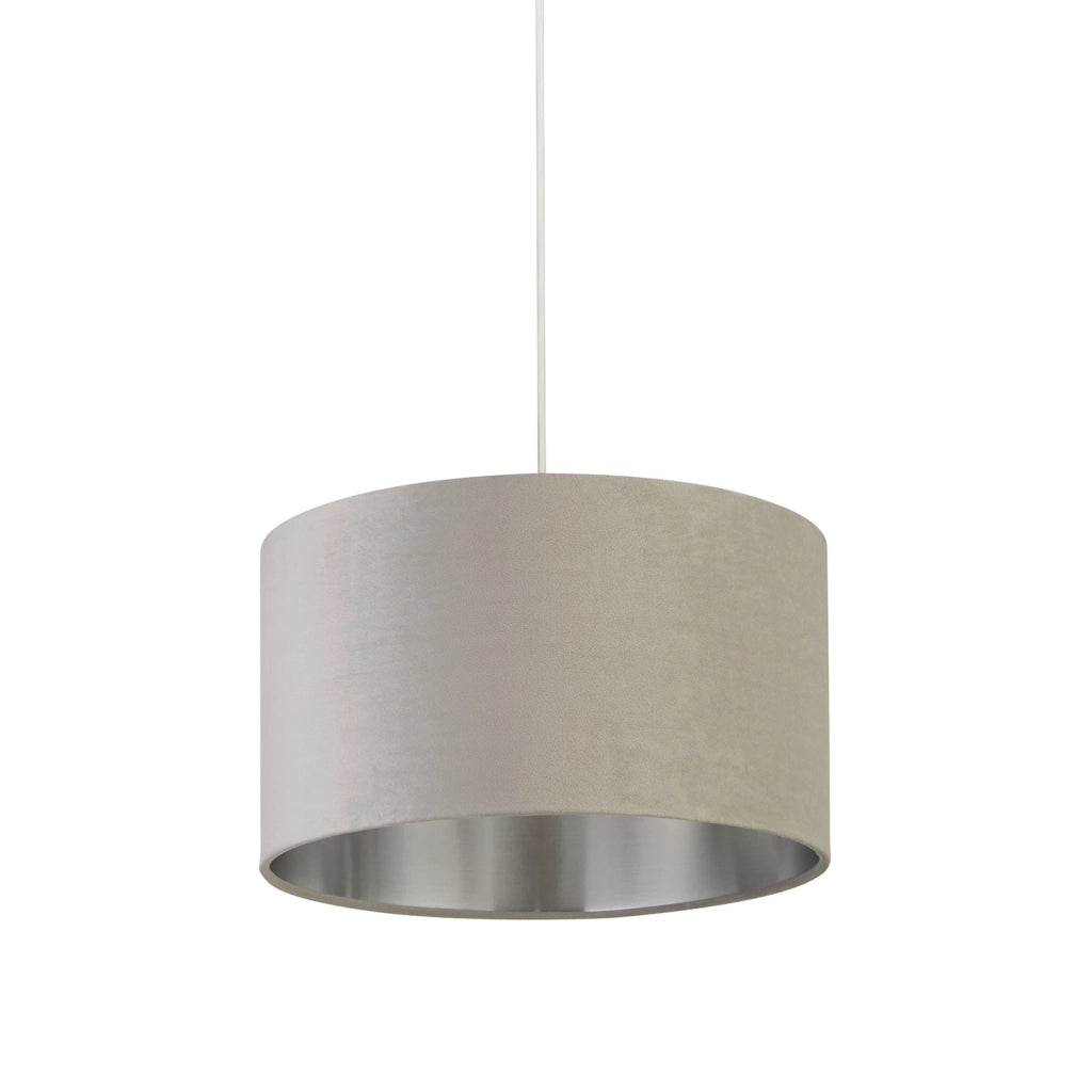 Paralume a tamburo - Velluto grigio chiaro con interno argentato, diametro 38 cm