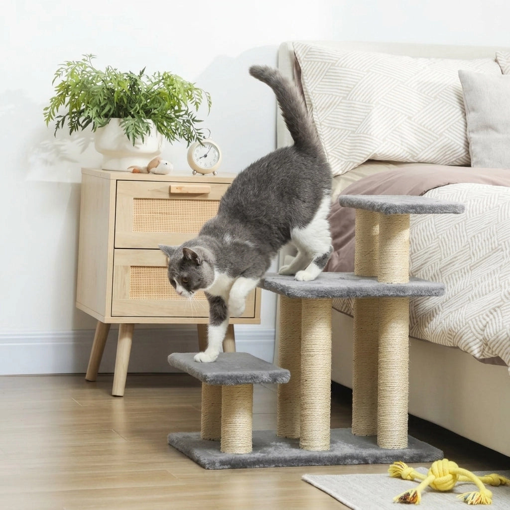Scaletta per Cani e Gatti con Tiragraffi in Sisal 3 Gradini 54 cm
