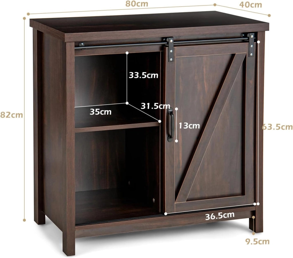 Armadio a buffet con 4 scomparti, moderno armadio da cucina con ante scorrevoli, cassettiera da cucina industriale, credenza per soggiorno e corridoio, 80 x 40 x 82 cm, marrone