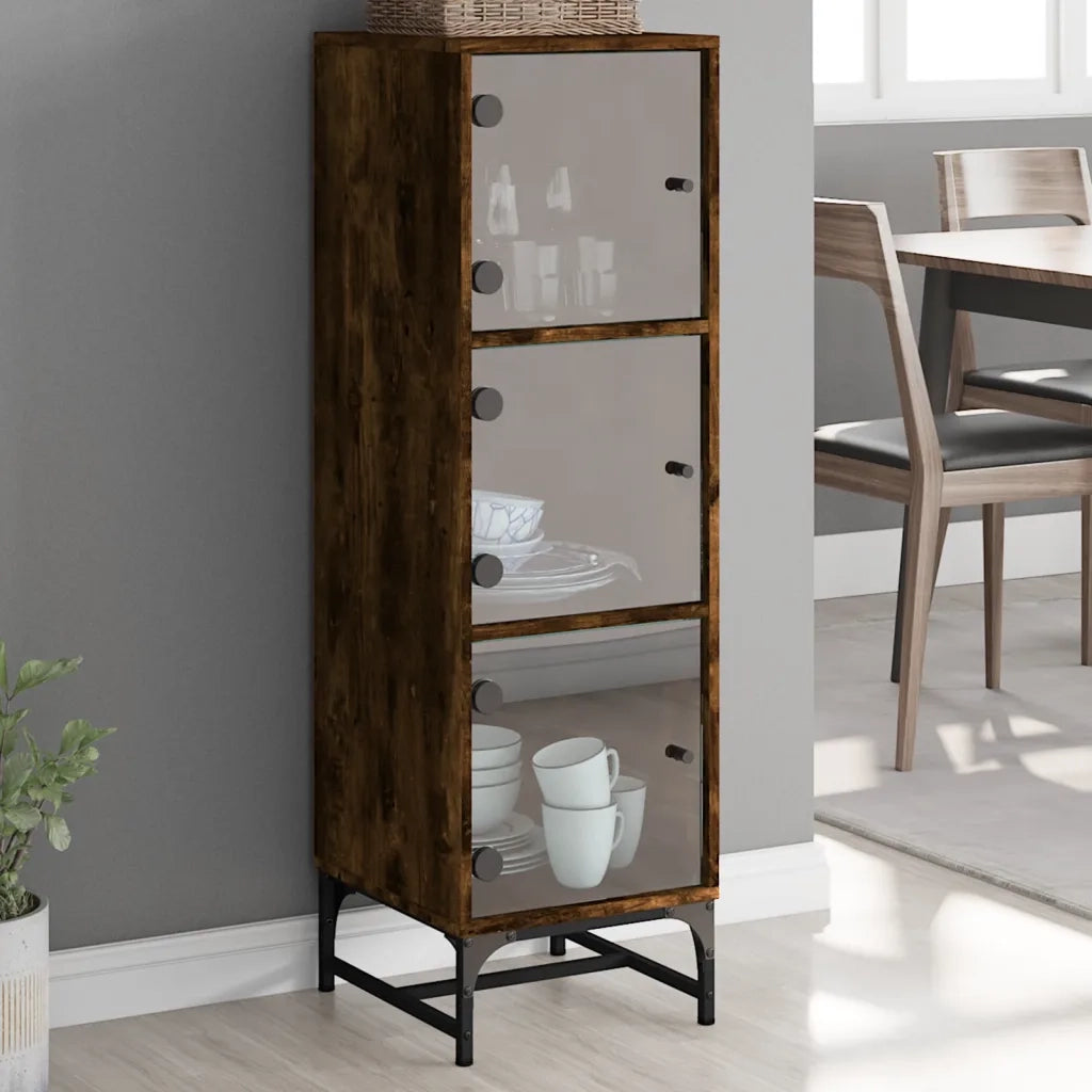 vidaXL Credenza con Ante in Vetro Rovere Fumo 35x37x120 cm