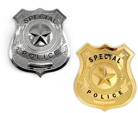 Set di Insegne di Polizia da 2 pezzi - Accessori per Giochi di Ruolo - Abbigliamento da Halloween - Fatto di Ferro