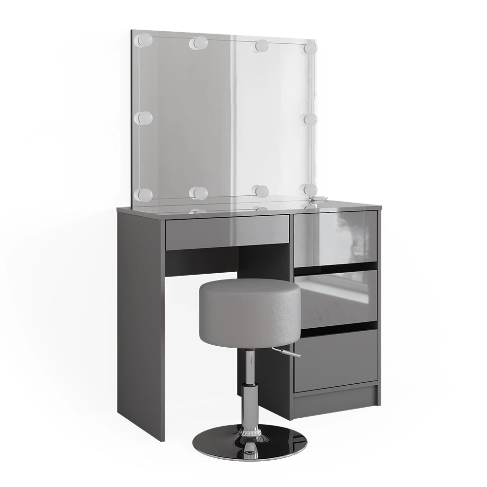 Vicco Tavolo da toeletta Grigio 40 cm con illuminazione a LED e sgabello