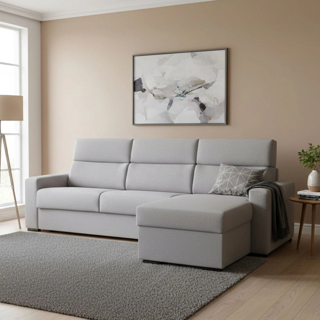Celleno, Divano Letto con Penisola Sfoderabile Made in Italy, 280x160 cm Grigio