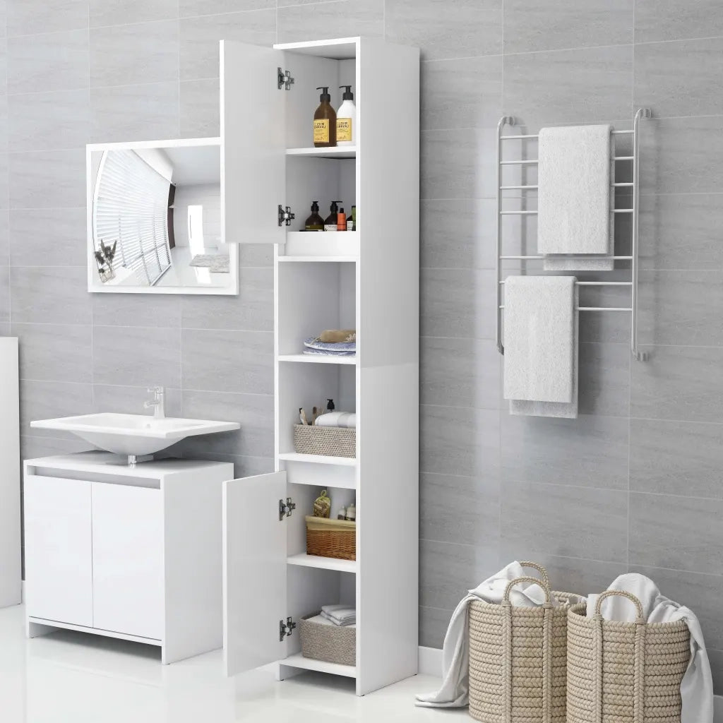 Mobile da Bagno Bianco 30x30x183,5 cm in Legno Multistrato 802669