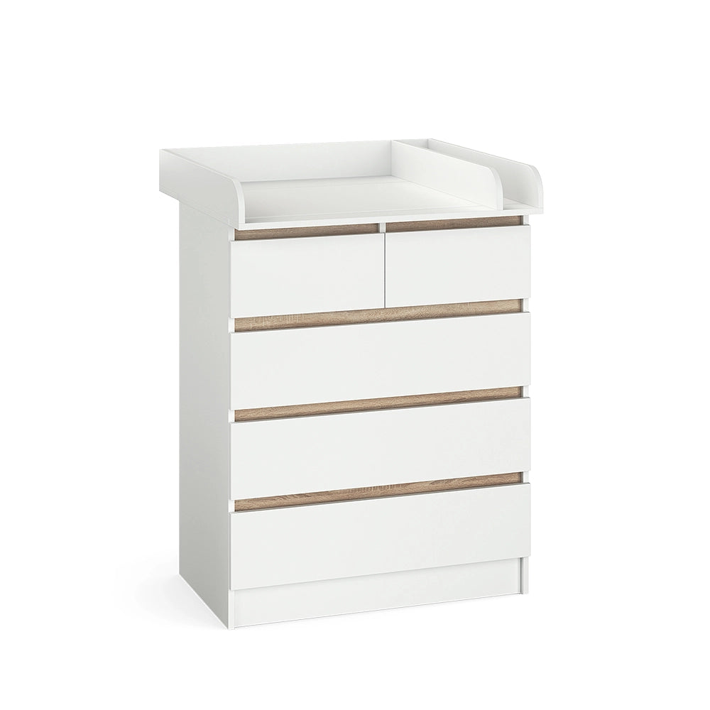 Vicco Fasciatoio Bianco/Sonoma 80 x 110.2 cm con 5 cassetti