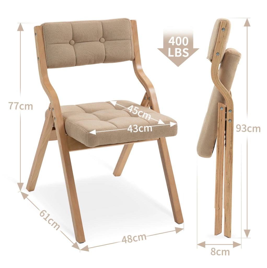 Sedia pieghevole 61x48x77 cm kaki – schienale imbottito, set da 2