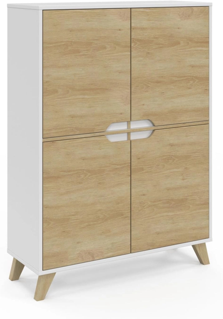 HELSINKI Contenitore scandinavo a 4 ante in legno e bianco