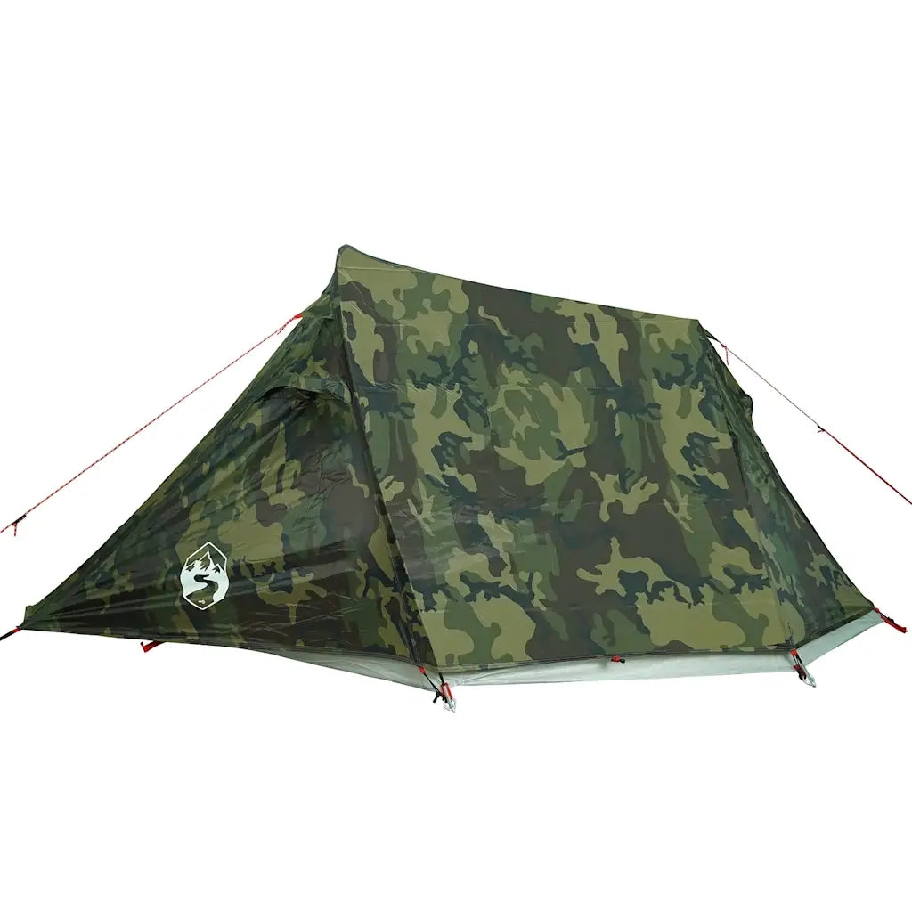 Tenda da Campeggio a Tunnel per 3 Persone-Tenda per Escursionismo Mimetico Impermeabile