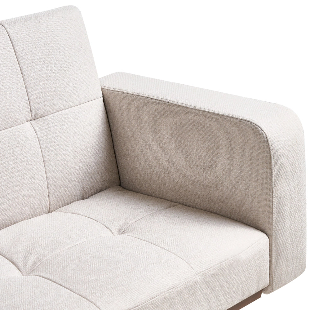 Divano letto beige chiaro Rivestimento in poliestere Trapuntato 3 posti Gambe in ferro Braccioli tradizionali Stile tradizionale Soggiorno