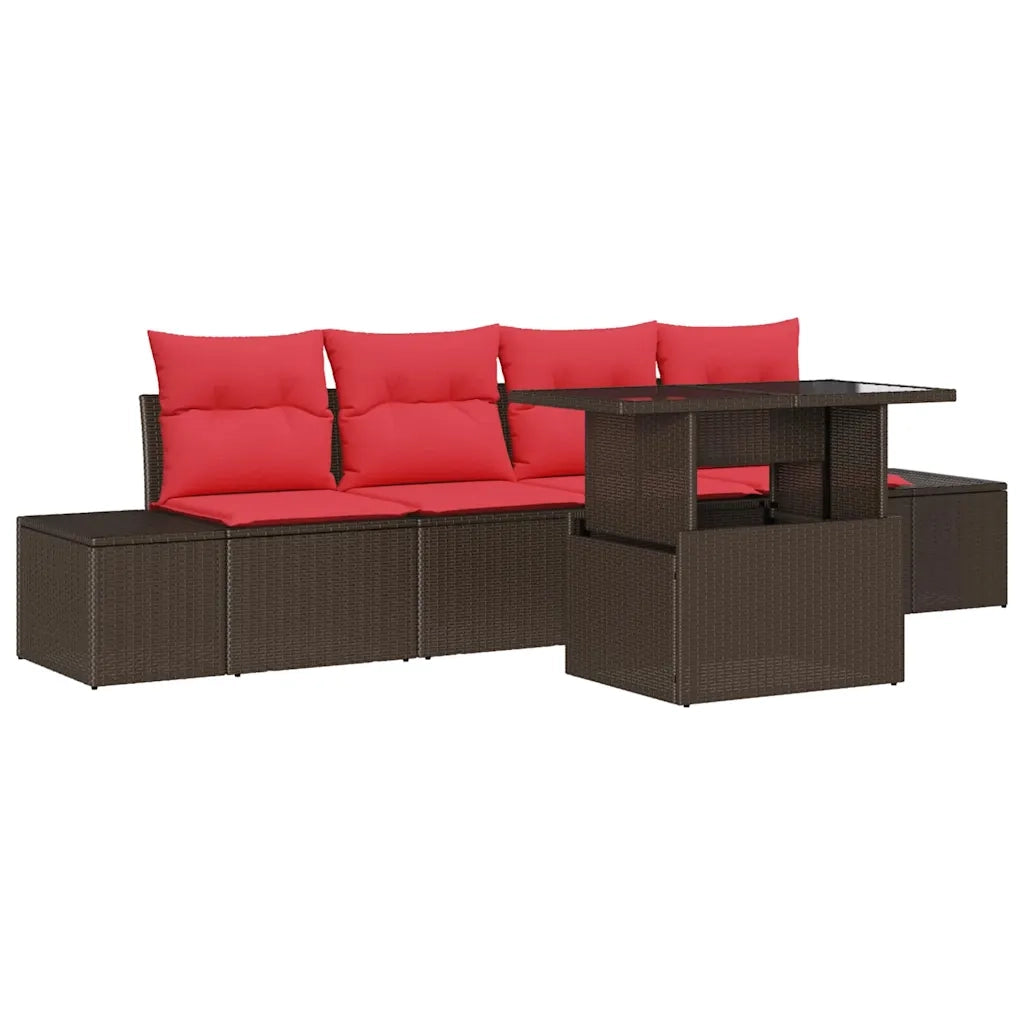 Set Divano da Giardino 5 pz 4-Numero di posti Marrone e Rosso 3357827
