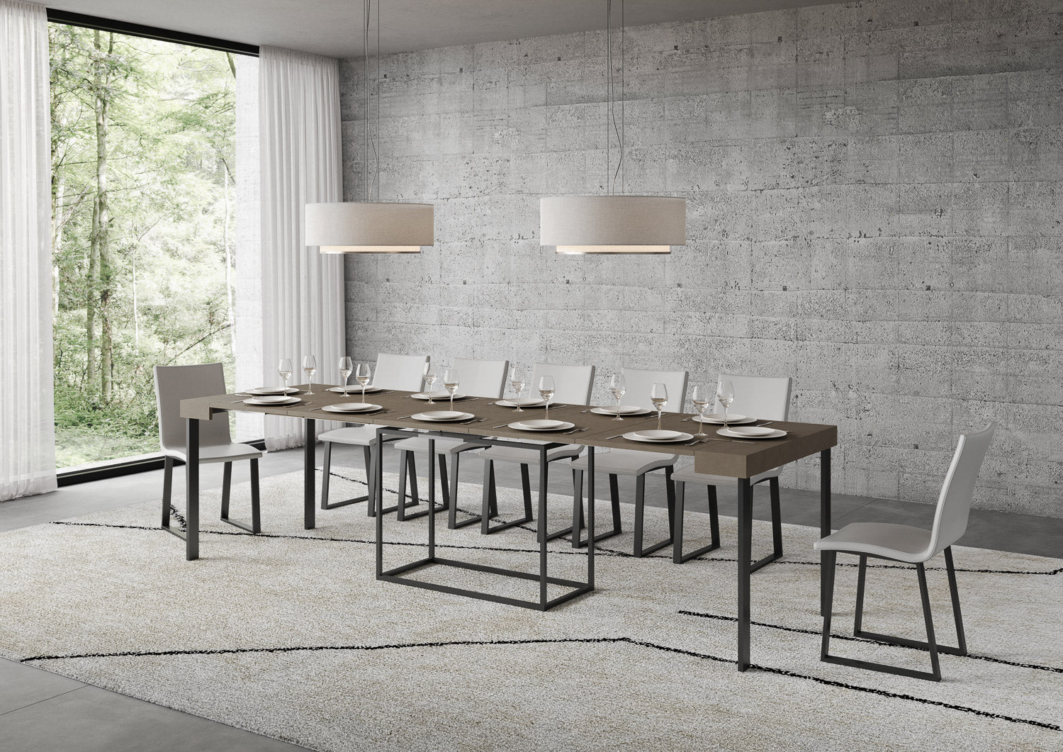 Consolle Allungabile 90-300x40x77 cm Nordica Tortora Telaio Antracite