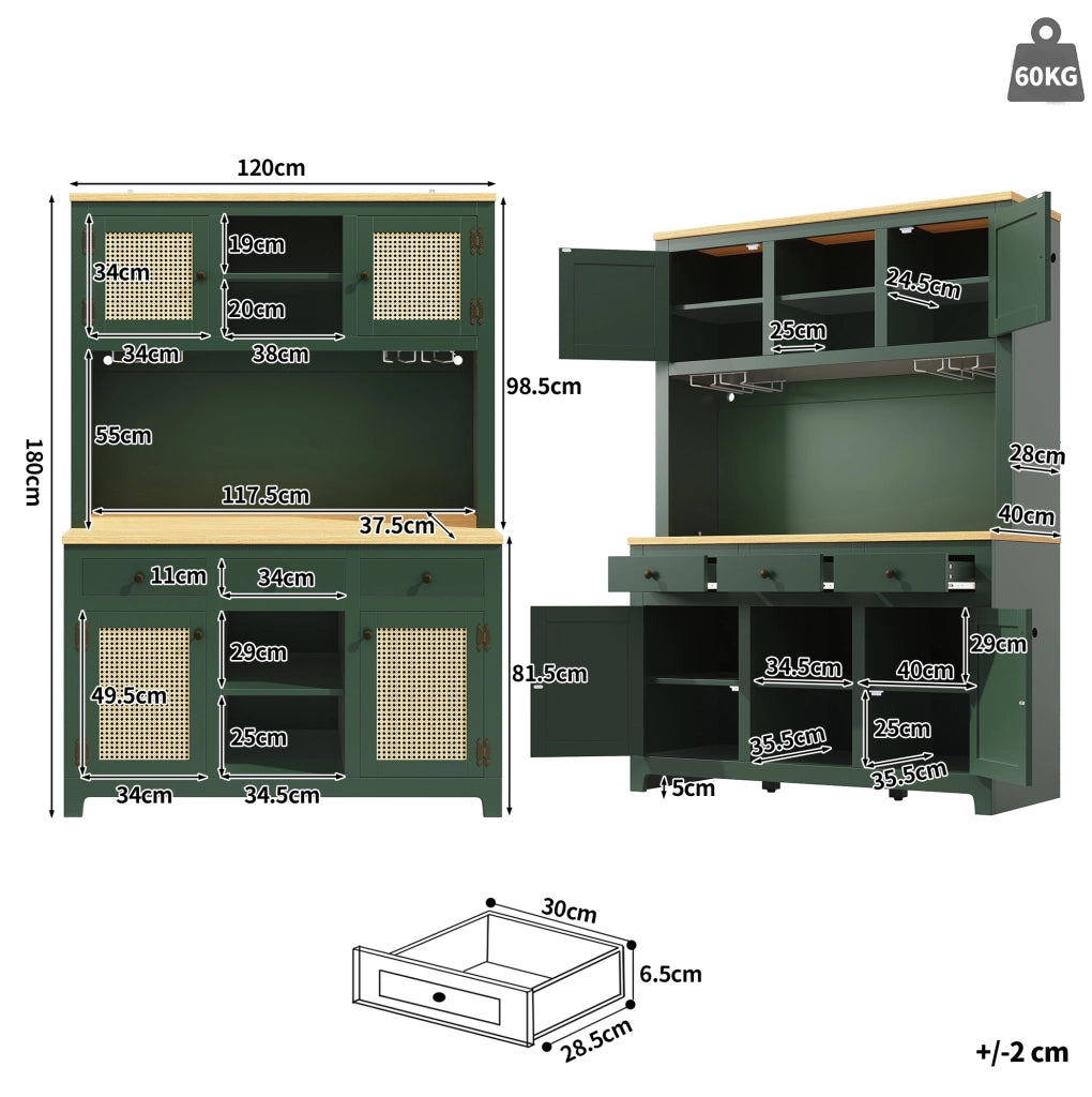 Credenza alta 120x40x180 cm con luci a colori; in MDF; verde antico