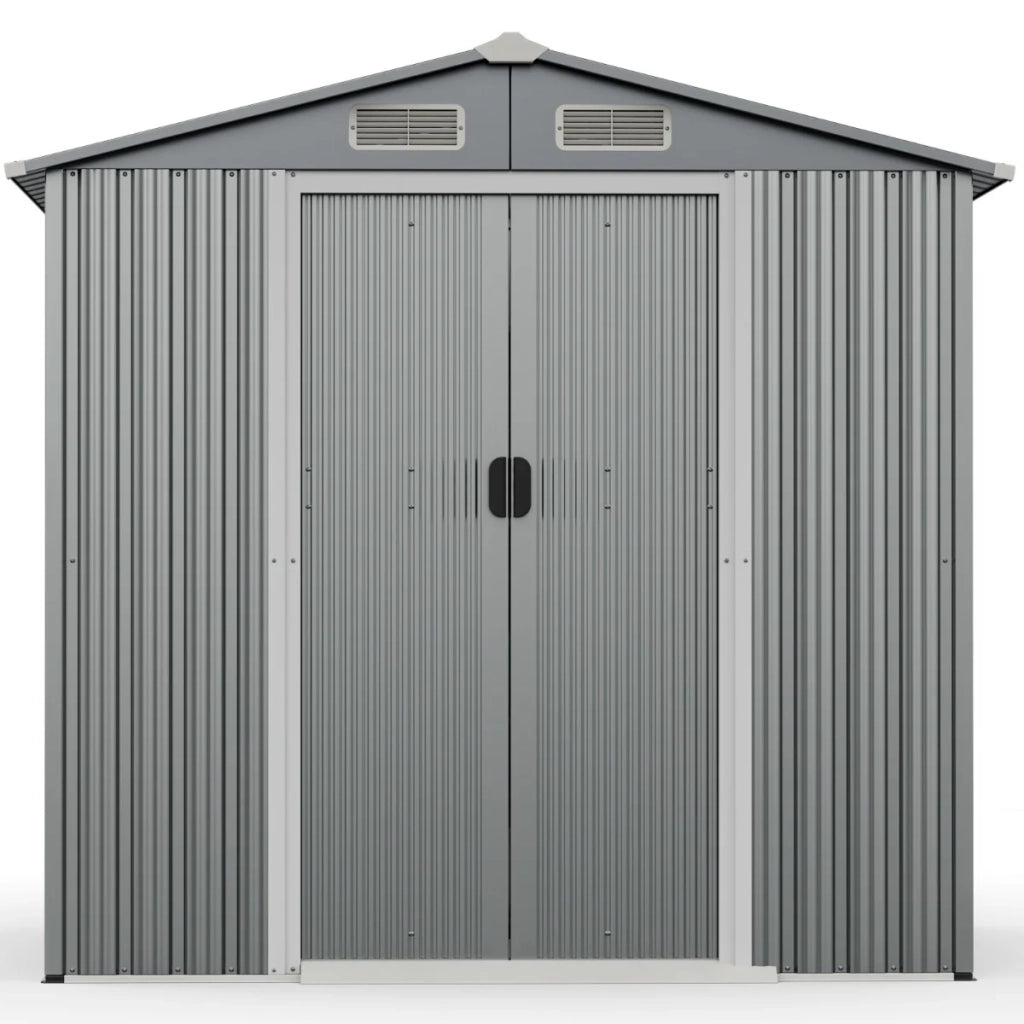 Casetta da giardino 196 x 142 x 186 cm versatile per riporre gli attrezzi in modo sicuro e di facile accesso design moderno in metallo zincato grigio chiaro 20_0010001