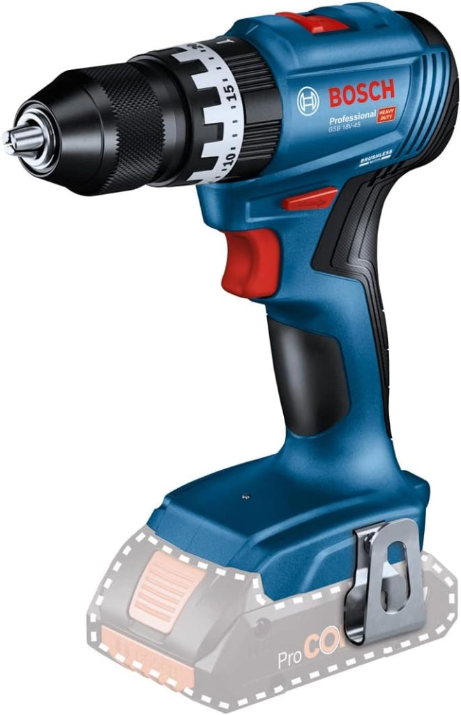 Bosch Professional 18V System Trapano Avvitatore con Percussione a Batteria GSB 18V-45 (Velocità di Rotazione di 1.900 giri/min, 2 Batterie da 2.0 Ah, GAL 18V-20, in L-BOXX)