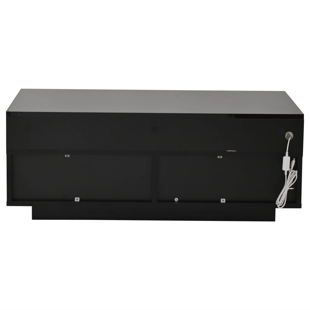Tavolino da caffè 90x45x35;5 cm; con vassoio e LED; truciolare; vetro temperato e acrilico nero