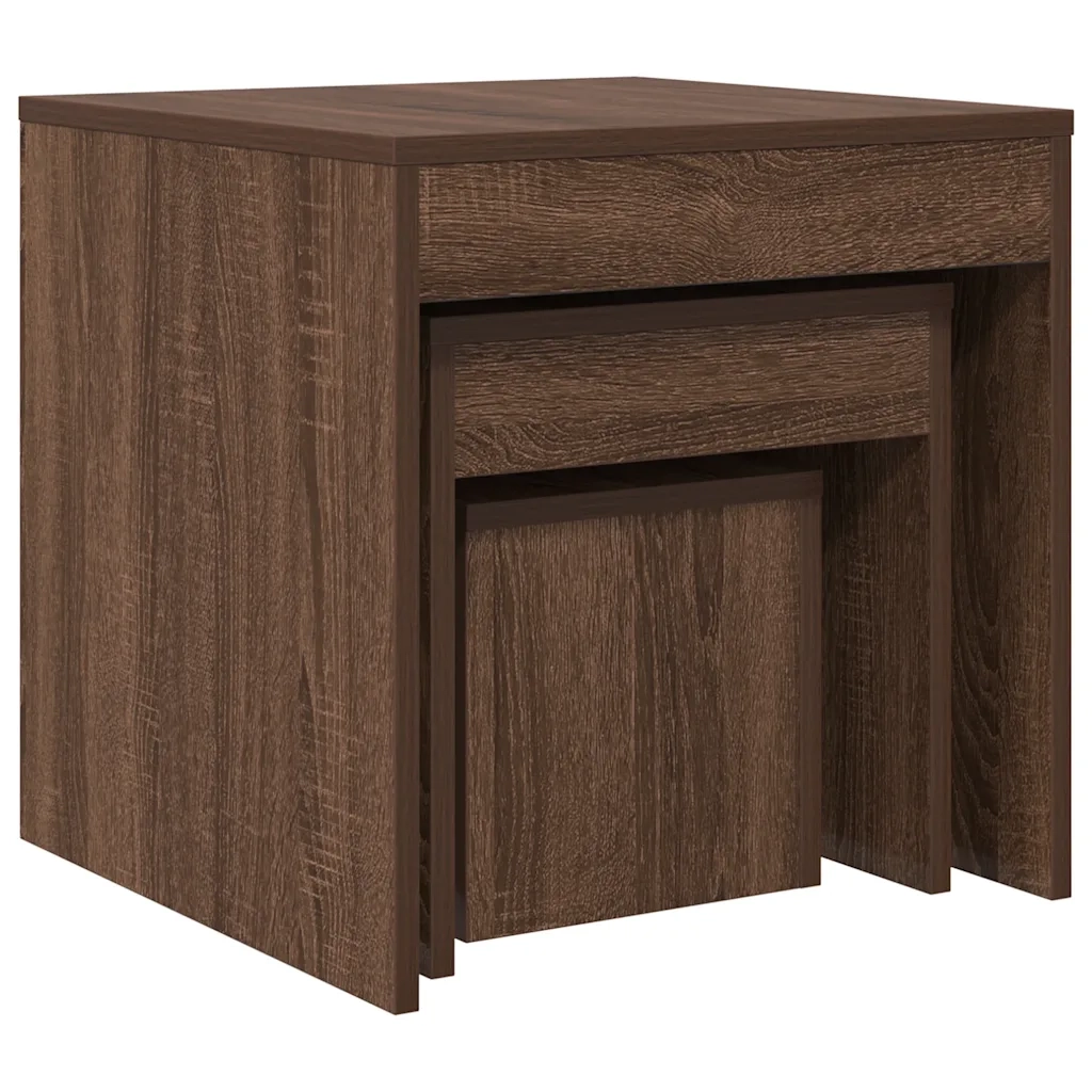 Tavolini Impilabili 3 pz Rovere Marrone in Legno Multistrato cod mxl 27504