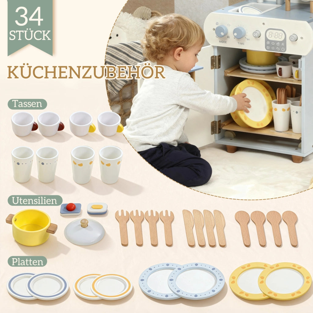 Cucina Giocattolo per Bambini con Lavastoviglie ¨C zephmum ¨C 32 Accessori MDF Legno Colore Blu