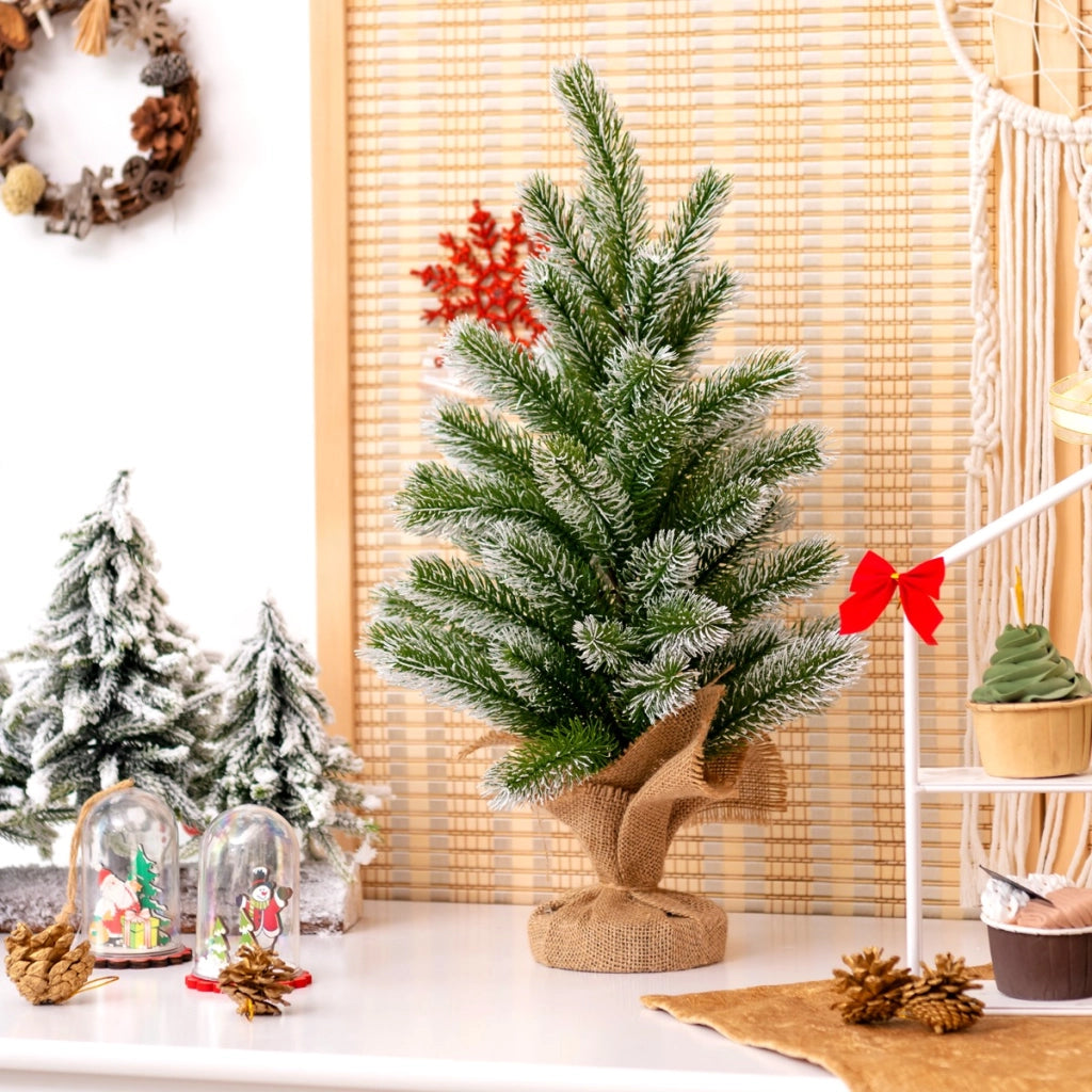 Mini albero di Natale artificiale 50 cm in nuovo PE per scrivania, Albero di Natale con base di cemento