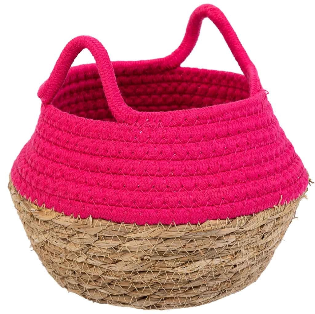 Cesto in fibra naturale e cotone rosa d18x13/16,5h