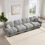 Divano modulare con seduta trapuntata schienale curvo e cuscino mobile in chenille grigio chiaro 330 × 86 × 90 cm