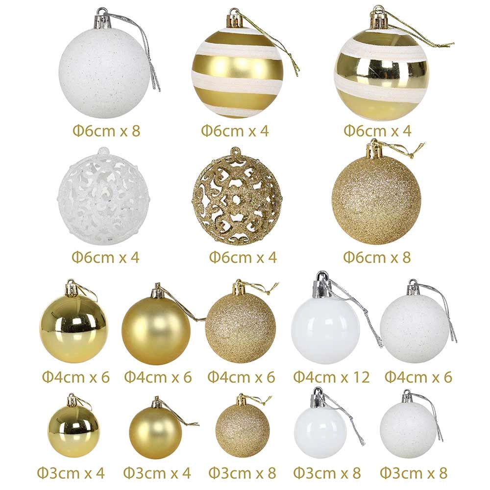 Confezione 100 Palline Natale Oro e Bianco Diametro 3/4/6 cm Addobbo Natalizio