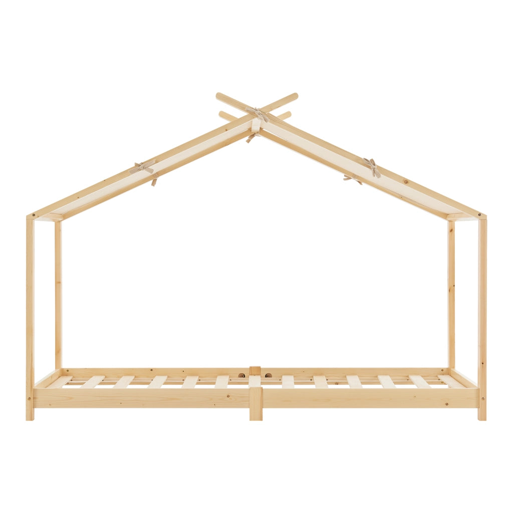Letto Singolo Brome per Cameretta a Forma di Casetta Zona di Riposo 90x200 cm Legno Naturale [en.casa]