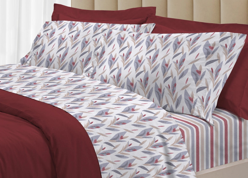 Completo Lenzuola Letto 100% Cotone Italy 3027 Disegno Tulipani - Piazza E Mezza - Rosso